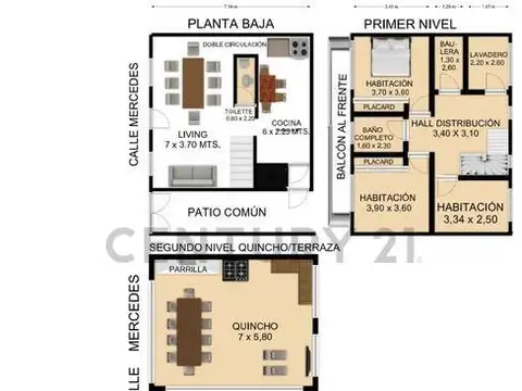 Departamento 5 ambientes con 1 baño