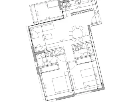 Departamento 3 ambientes con 2 baños