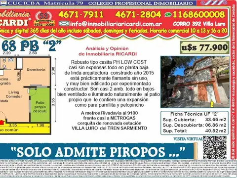 SOLO ADMITE PIROPOS - Alegre 1 1/2 Amb. con patiecito