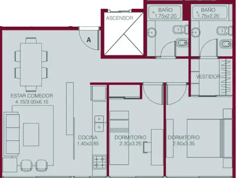 Departamento en Venta de 2 dormitorios