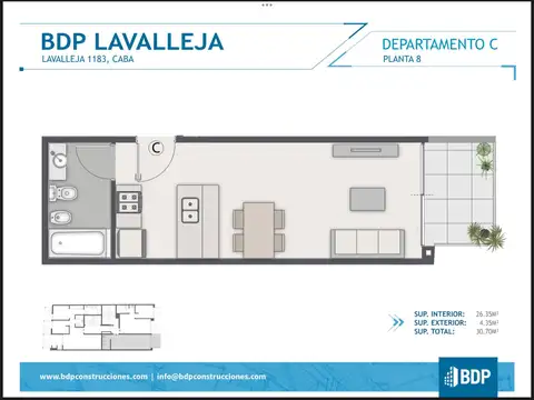 Departamento Monoambiente con 1 baño