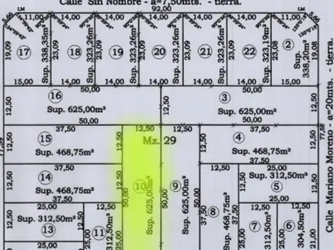 Terreno en Venta de 625,0 m2