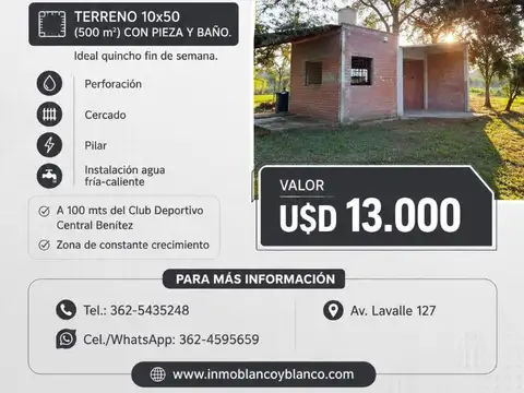 SE VENDE: Bº LAS FLORES COLONIA BENITEZ. TERRENO CON MEJORA