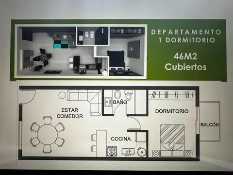 Depto Tipo Casa 2 ambientes con 1 baño