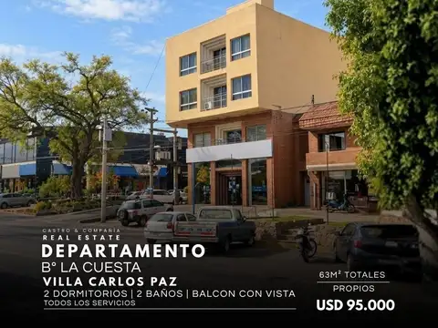 Venta Departamento 2 Dormitorios Con Balcón Y Vista A Las Sierras En La Cuesta, Villa Carlos Paz