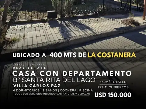 Venta Casa de 3 Dormitorios con Pileta y Departamento en Santa Rita del Lago - Villa Carlos Paz