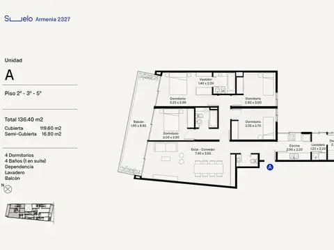 Departamento en Venta Palermo 4 ambientes,1 suite con vestidor dependencia lavadero Balcón