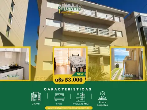 Departamento 2 ambientes con vista al mar en Punta Mogotes