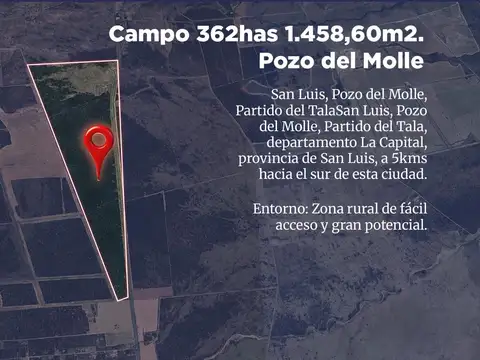 VENTA Campo 362has 1.458,60m2. Pozo del Molle