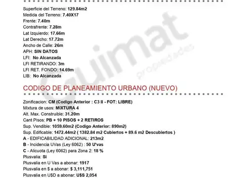 Terreno en Venta de 129,0 m2