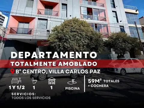 Venta Departamento Amoblado De 1 Y 1/2 Dormitorios Con Cochera En El Centro De Villa Carlos Paz