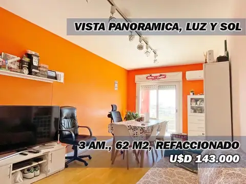 Depto. 3 amb. 62 m2, Vista panor. Luz y sol, Palermo tranqui
