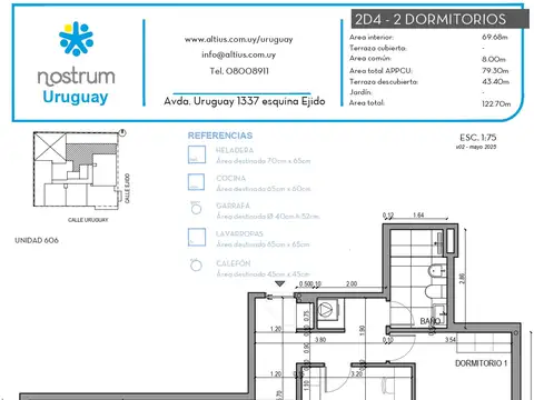 VENTA APTO 2 DORMITORIO CENTRO TERRAZA 43 M2