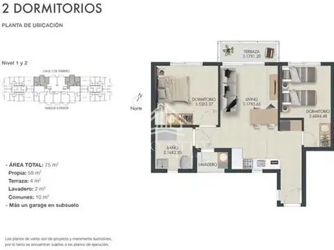 Departamento 3 ambientes con 1 baño