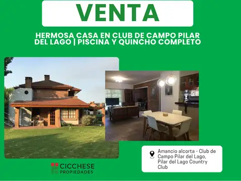 Hermosa Casa en Club de Campo Pilar del Lago | Piscina y Quincho Completo