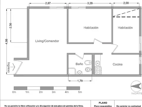 Departamento 3 ambientes con 1 baño