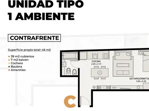 Departamento en Venta de Monoambiente