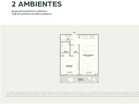 Departamento en Venta de 2 ambientes