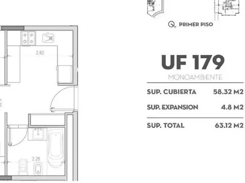Departamento 2 ambientes con 1 baño