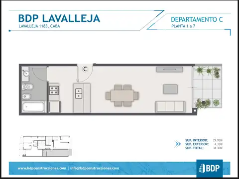 Departamento Monoambiente con 1 baño