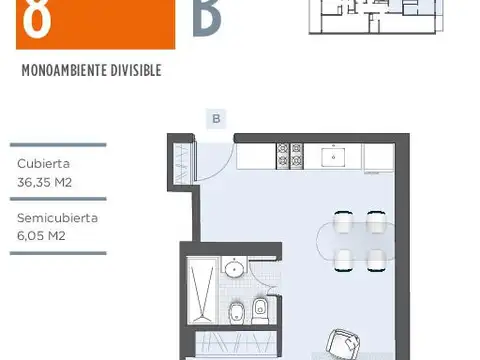 Av. San Martín 4820 8º B - Monoambiente divisible de pozo