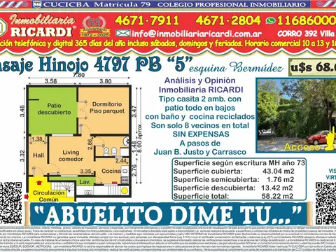 ABUELITO DIME TU - Tipo casita todo en bajos con patio