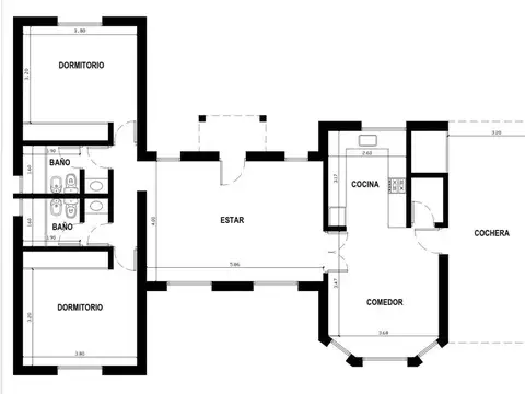 Casa 3 ambientes con 2 baños