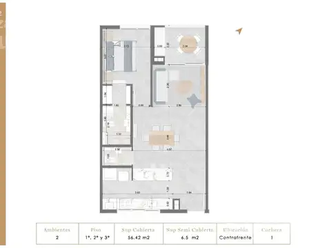 Departamento en Venta de 2 ambientes