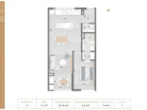 Departamento en Venta de 2 ambientes