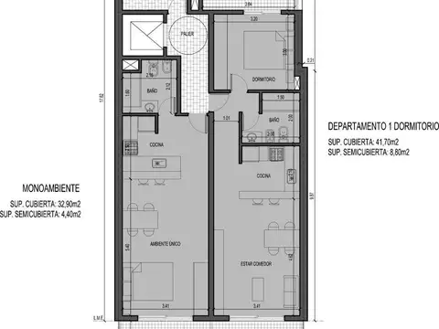 Departamento 2 ambientes con 1 baño