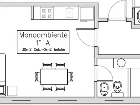 Departamento Monoambiente con 1 baño