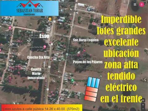 IMPORTANTES LOTES ZONA CAPILLA MARÍA INMACULADA - ESQUINA (C