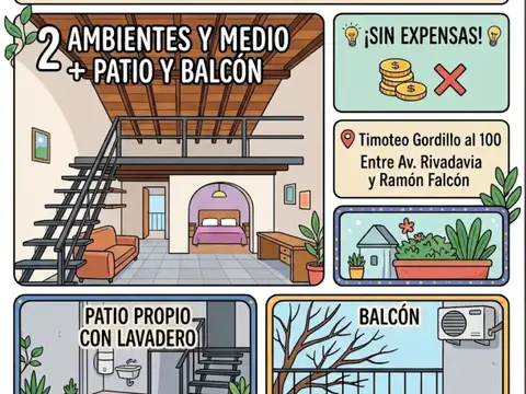 ALQUILER 2 AMBIENTES Y MEDIO CON BALCON Y PATIO