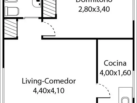 Departamento 2 ambientes con 1 baño