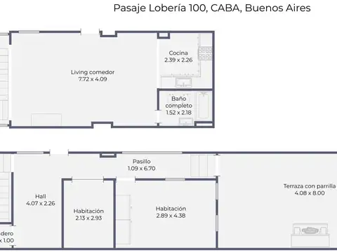Depto Tipo Casa 3 ambientes con 1 baño