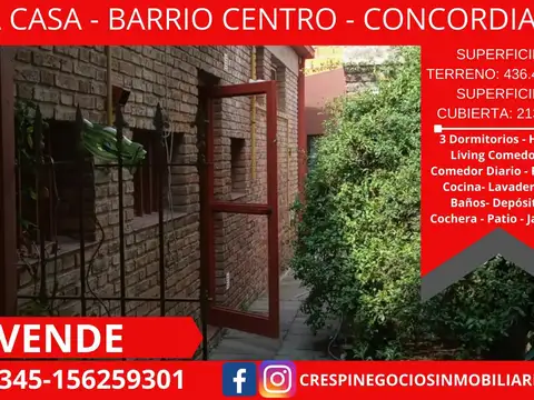 VENDO HERMOSA CASA EN BARRIO “CENTRO” Concordia- Entre Ríos.