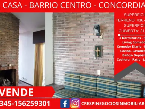VENDO HERMOSA CASA EN BARRIO “CENTRO” Concordia- Entre Ríos.