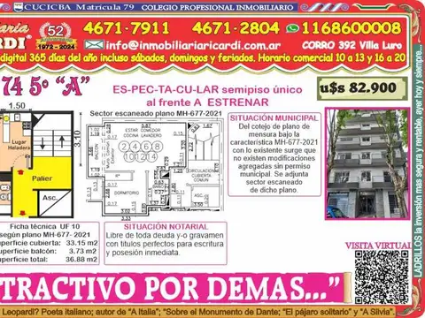 ATRACTIVO POR DEMAS - Pisito único al frente A ESTRENAR.