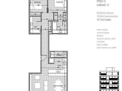 Departamento en Alquiler de 3 ambientes