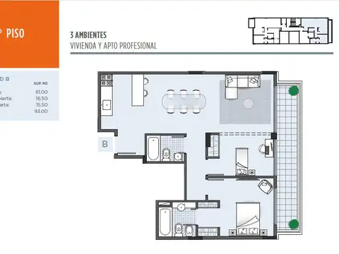 Departamento en Venta de 3 ambientes