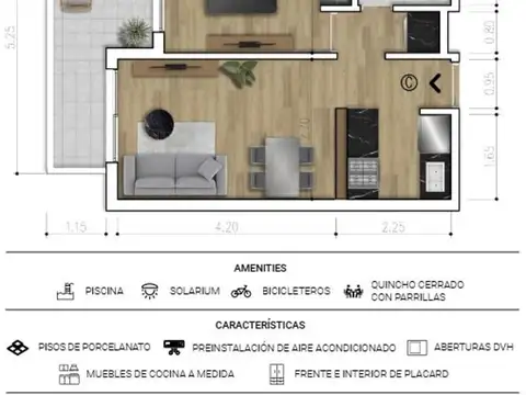 Departamento 2 ambientes con 1 baño
