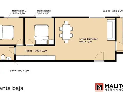 Departamento en Venta de 2 dormitorios