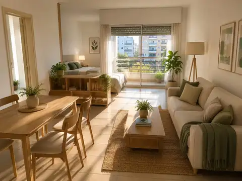 Un ambiente con cocina independiente