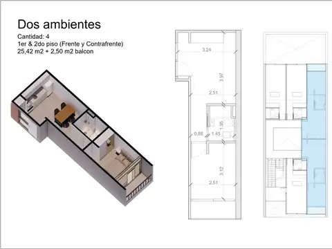 DEPARTAMENTO DOS AMBIENTES, EN PISO 1, DTO B, AL FRENTE CON BALCON, 28M2 A ESTRENAR.