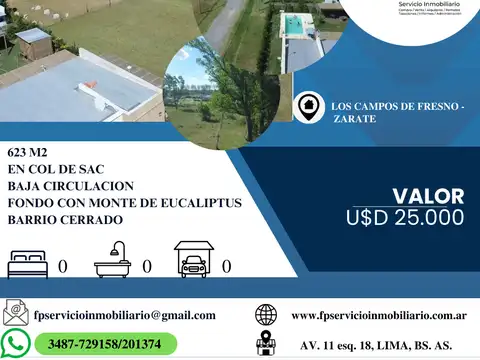 Terreno en Venta en Zarate, USD 25.000