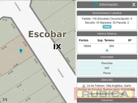 Terreno en Venta en Garin, USD 72.000