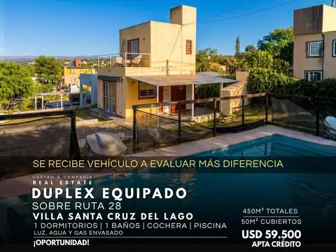 Venta Duplex Equipado De 1 Dormitorio, Cochera Y Piscina Sobre Ruta 28, Villa Santa Cruz Del Lago