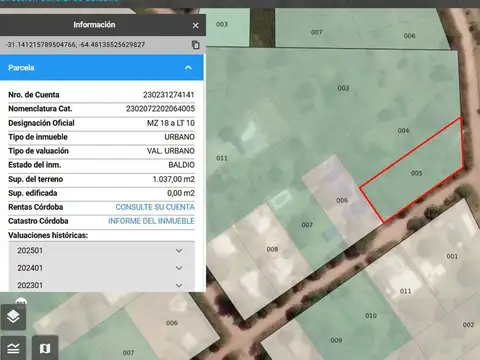 Se vende terreno 1037 m² sobre Ruta 38