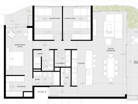 Departamento 4 ambientes con 2 baños