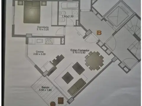 Departamento 2 ambientes con 1 baño